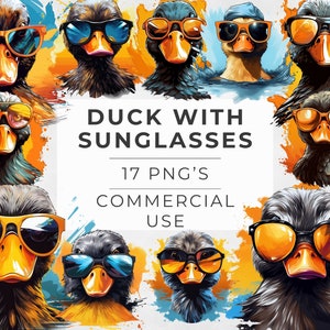 Duck with Sunglasses Clipart, Rubber Duck, Silly Duck, Bath Duck, T Shirt Designs, Transparent PNG, Commercial Use, Sublimation Designs