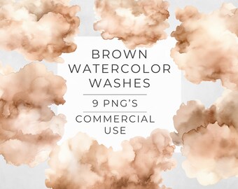 May include: Nine brown watercolor washes in PNG format.  These digital watercolor textures are perfect for adding a touch of organic beauty to your designs.  Commercial use is allowed.