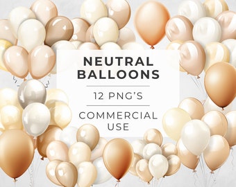 Neutral Balloons Clipart: Boho Baby Shower PNG Designs (Digital Download)