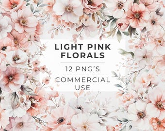 Light Pink Floral Clipart, Watercolor Flowers, Wedding Invitation Images, Pink Flower,  Transparent PNG, DIGITAL DOWNLOAD, Commercial Use