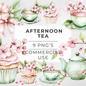 Clipart del tè pomeridiano, Clip art della festa dei fiori di ciliegio, PNG floreali, Festa della mamma, Clipart delle tazze da tè, Elegante festa del tè floreale, Uso commerciale