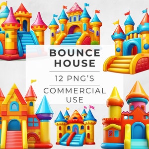 Bounce House Clipart, Jumping Castle, Summer Party, Birthday Images, Invitation, Transparent PNG, Commercial Use, Sublimation Designs