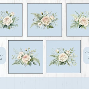 Watercolor Roses PNG Clipart: Floral Bouquet Graphics (Digital Download, Commercial Use)