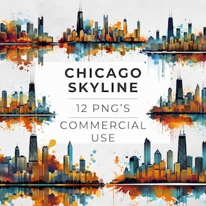Chicago Skyline Clipart, Silhouette, dessins et modèles, ville de Chicago, horizon de la ville, PNG transparent, téléchargement numérique, instantané, usage Commercial