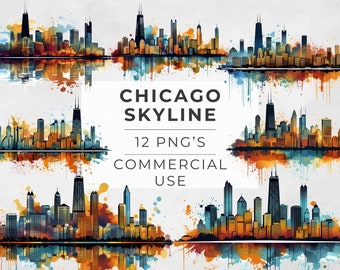 Chicago Skyline Clipart, Silhouette, Designs, City Of Chicago, City Skyline, Transparent PNG, Digital Download, INSTANT, Commercial Use