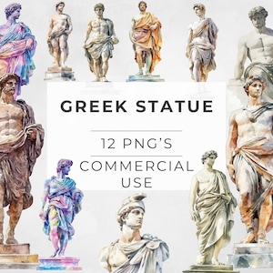 Clipart di statue greche, acquerello greco, antica greca, mitologia greca, disegni a sublimazione, uso commerciale, PNG trasparente