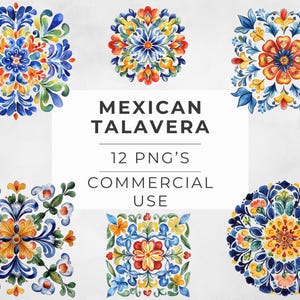 Mexican Talavera Clipart: Watercolor Tile Designs (Digital Download)