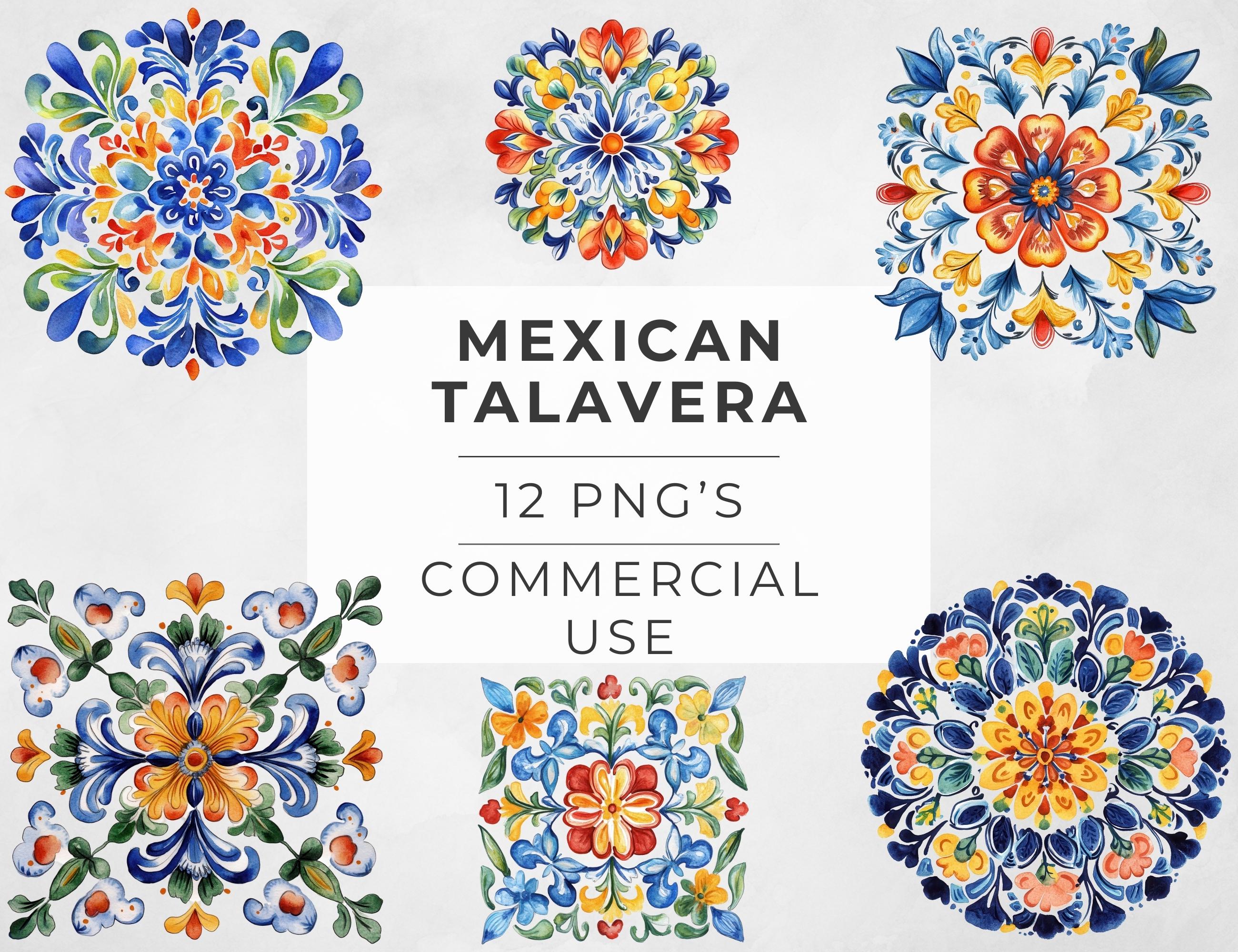 Mexican Talavera Clipart: Watercolor Tile Designs (Digital Download)