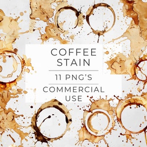 Imágenes prediseñadas de manchas de café, anillos, derrames, espresso, diseños de sublimación para amantes del café, Java, revista basura, descarga digital, uso comercial