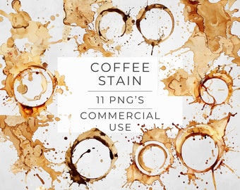 Imágenes prediseñadas de manchas de café: anillos de espresso, derrames de café (descarga digital)