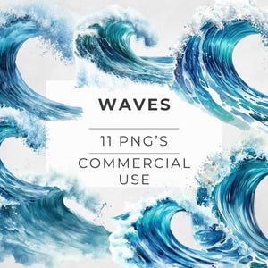Watercolor Wave Clipart: Ocean PNG Illustrations (Commercial Use)
