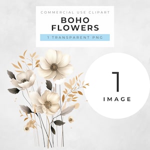 Boho Flores Transparentes PNG Clipart, Imagem Floral, Gráfico Aquarela, Buquê de Casamento, Marrom, Creme Flores Silvestres, Uso Comercial, 300 dpi