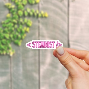 May include: Pink vinyl sticker with the text "< STEMINIST />" in a pink outline.
