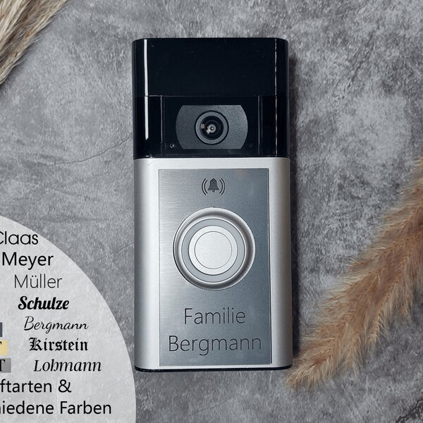 Klingelschild passend für Ring Video Doorbell 2nd/ 2. Gen individuell personalisiert | wetterfest Hausnummer Namensschild Video Klingel
