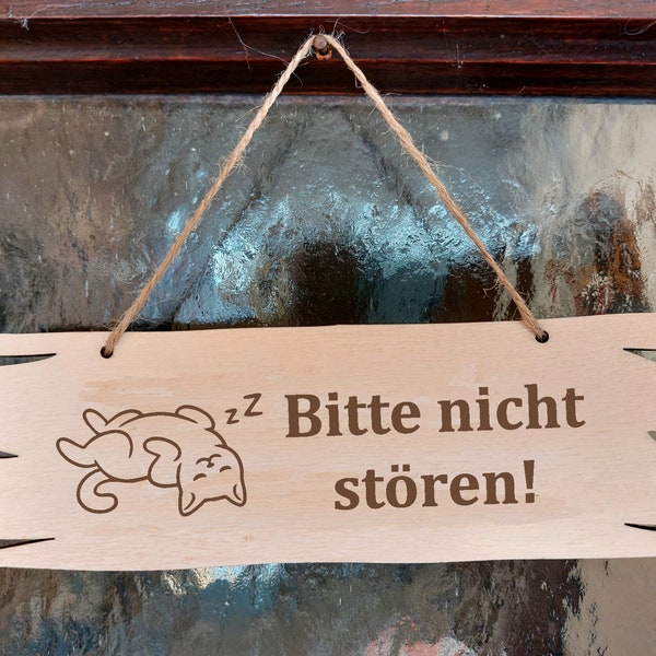 Türschild "Bitte nicht stören - Katze" aus Holz personalisiert | Holzschild Gravur Nicht stören Kätzchen süß Schildchen