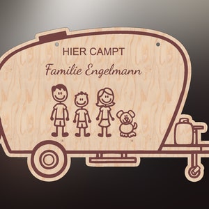 Türschild "Wohnwagen" mit Gravur aus Holz personalisiert | Caravan Camping Geschenk