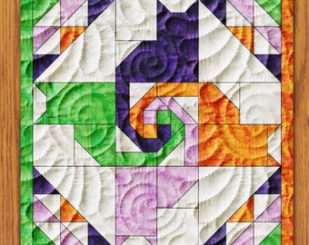 Spiral Cats Quilt Block PDF Pattern With Video Tutorial || 6, 8, 10, 12, and 14 Inch Size Versions Included