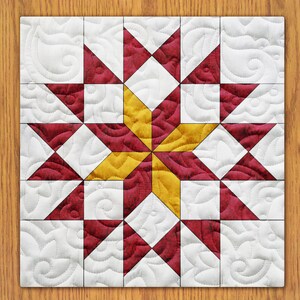 Golden Asters Quilt Block PDF Pattern With Video Tutorial || 16, 18, 20, 22, and 24 Inch Size Versions Included