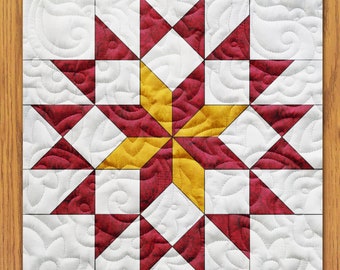 Golden Asters Quilt Block PDF Pattern With Video Tutorial || 16, 18, 20, 22, and 24 Inch Size Versions Included