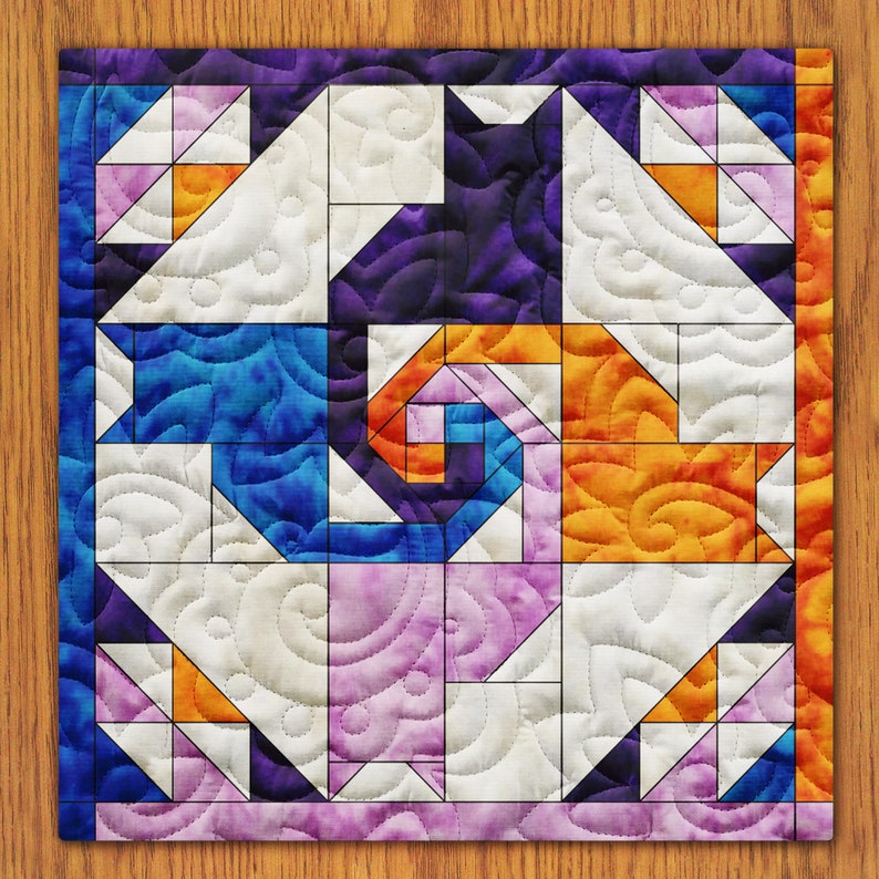 Spiral Cats Quilt Block PDF Pattern With Video Tutorial 16, 18, 20, 22, and 24 Inch Size Versions Included image 4