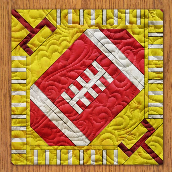 American Football Quilt Block PDF Pattern With Video Tutorial || 6, 8, 10, 12, and 14 Inch Size Versions Included