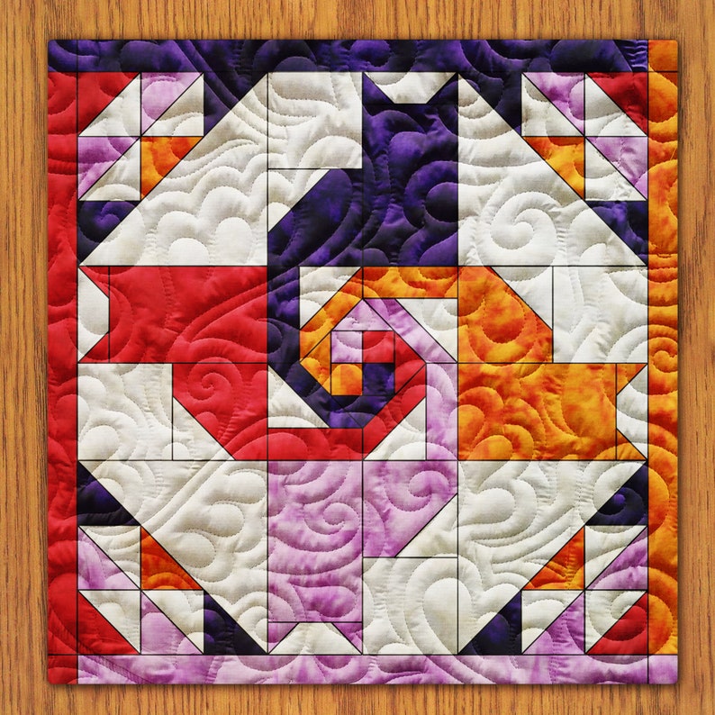 Spiral Cats Quilt Block PDF Pattern With Video Tutorial 16, 18, 20, 22, and 24 Inch Size Versions Included image 3