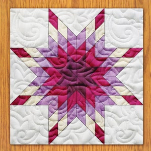 Pomegranate Feathered Stars Quilt Block PDF Pattern With Video Tutorial || 6, 8, 10, 12, and 14 Inch Size Versions Included