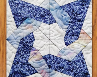 Peony Stars Quilt Block PDF Pattern With Video Tutorial || 6, 8, 10, 12, and 14 Inch Size Versions Included