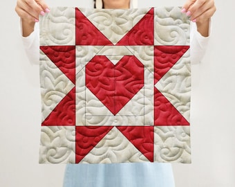 Hearts and Stars Quilt Block PDF Pattern With Video Tutorial || 6, 8, 10, 12, and 14 Inch Size Versions Included