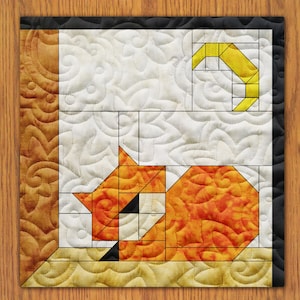 Sleeping Cat Quilt Block PDF Pattern With Video Tutorial || 16, 18, 20, 22, and 24 Inch Size Versions Included