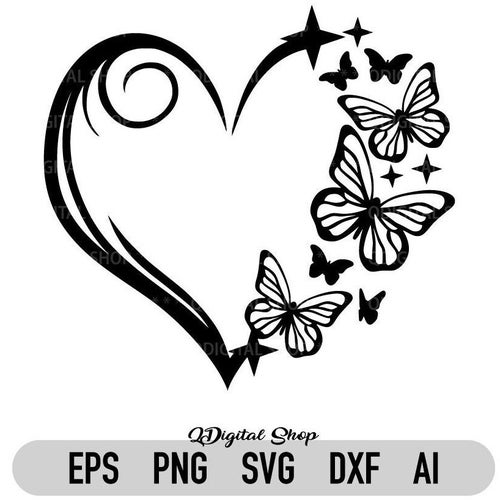 Sparkly Heart Butterfly SVG PNG Love Svg Heart Svg - Etsy