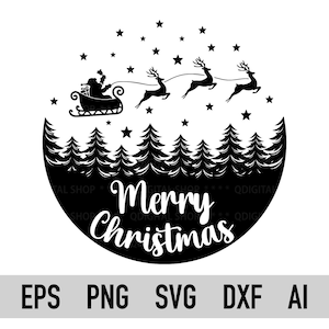 Merry Christmas Svg / Png / Kersttafereel met kerstman Svg / Cut-bestand / Cricut / Silhouet / DXF-bestand / Kerstdecoratie / Vectorbestand