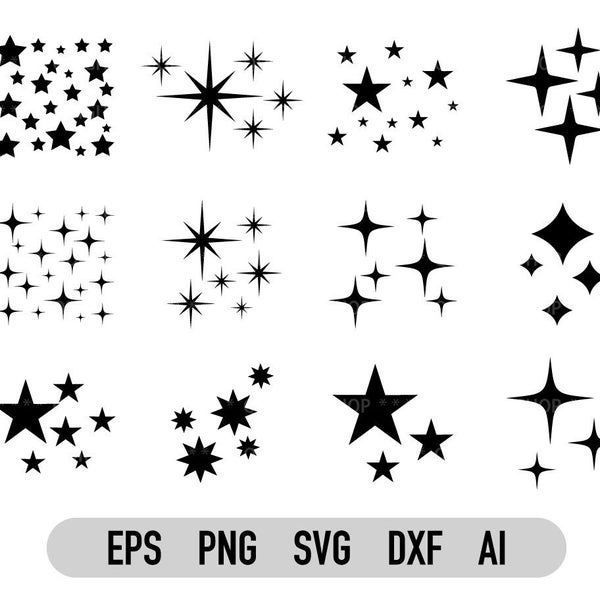 Sparkle Stars Svg, Stars Png, Sparkle Png, Svg file for Cricut, Dxf, Eps, Vector,