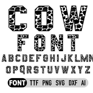 Cow Font Svg, TTF, Png, Cow Alphabet Svg, Cow FarmHouse Font, Animal Letters Svg, Instant Download