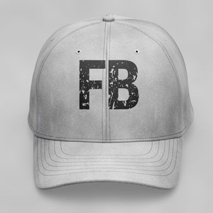 May include: A gray baseball cap with a black distressed "FB" logo.