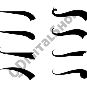 May include: Set of eight black and white stylized curved lines, resembling a baseball team's logo or a flourish for a handwritten letter.