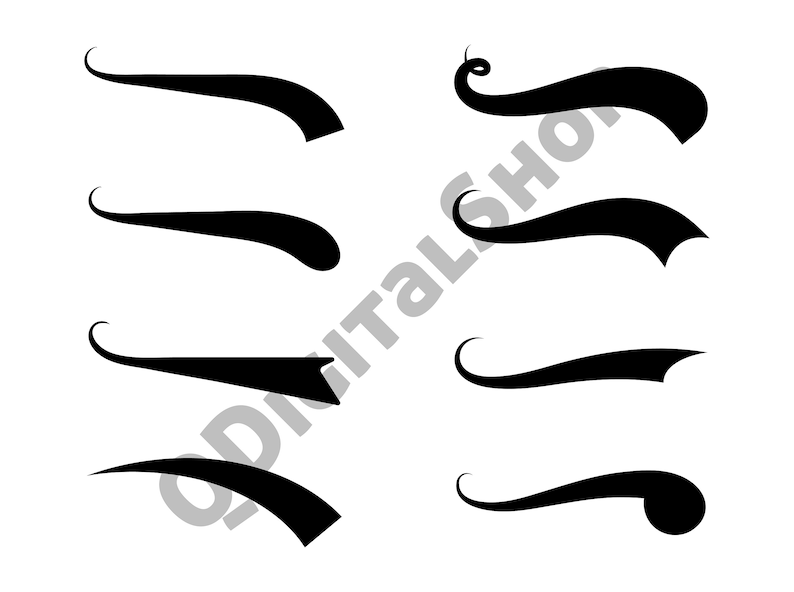 May include: Set of eight black and white stylized curved lines, resembling a baseball team's logo or a flourish for a handwritten letter.