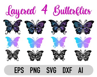 Butterfly Svg, Layered Butterfly Bundle Svg Files, Butterfly Files for Cricut, Butterfly Clipart, Butterflies Svg, Silhouette, Png, Ai, Dxf