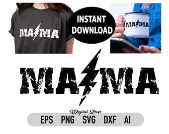 Mama SVG, PNG, Rocker Mom Svg, per Cricut, Silhouette, Shirt Design, Mother Day Svg, File di taglio, Dxf, Eps, Ai