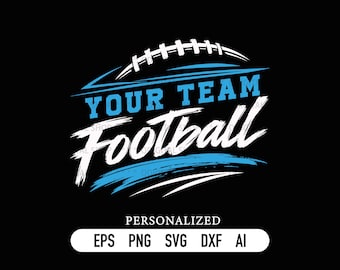 Gepersonaliseerde voetbalteamnaam SVG PNG | Aanpasbare mascotte-sjabloon | Voetbalontwerp | Pdf Ai
