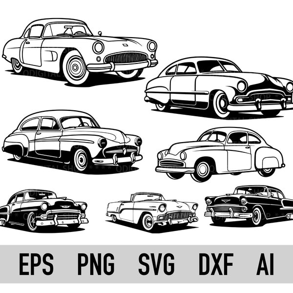 Classic Car Bundle Svg, Png, Vintage Car Svg, Retro Car Svg, Silhouette, Svg file for Cricut, Classic Car Clipart, Digital Downloads, Dxf