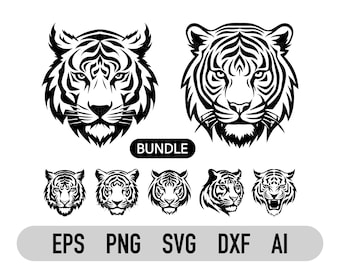 Tiger Head Silhouette Svg Bundle| Tiger Face Svg | Dxf | Png | Tiger Clipart | Tiger Logo Vector | Tiger Svg | Tiger Head Svg | Cut Files