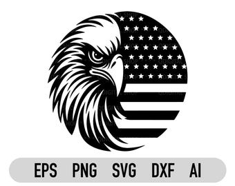 Aquila della bandiera americana in formato SVG PNG, Clipart dell'aquila patriottica degli Stati Uniti per Cricut, File di taglio del 4 luglio, Silhouette della bandiera degli Stati Uniti con aquila in grassetto, File DXF