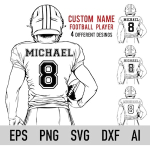 Aangepaste voetballer Svg | Gepersonaliseerde voetbalnaam Svg en Png | Amerikaans voetbal Svg | Aangepaste teamnaam Svg | Direct downloaden