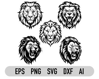 Lion Face Svg Bundle | Cut File for Cricut | Lion Silhouette | Laser Cut File | Sublimation Png | Svg | Lion Clipart | Lion Vector | Dxf
