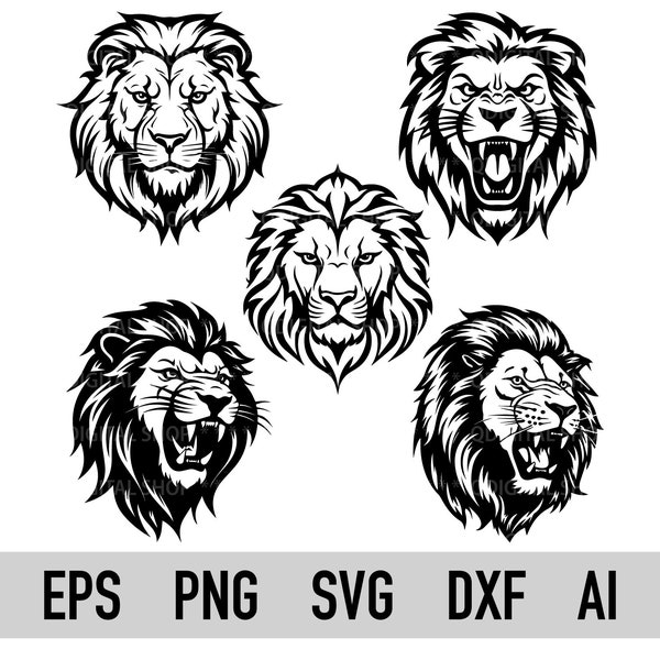 Lion Face Svg Bundle | Cut File for Cricut | Lion Silhouette | Laser Cut File | Sublimation Png | Svg | Lion Clipart | Lion Vector | Dxf