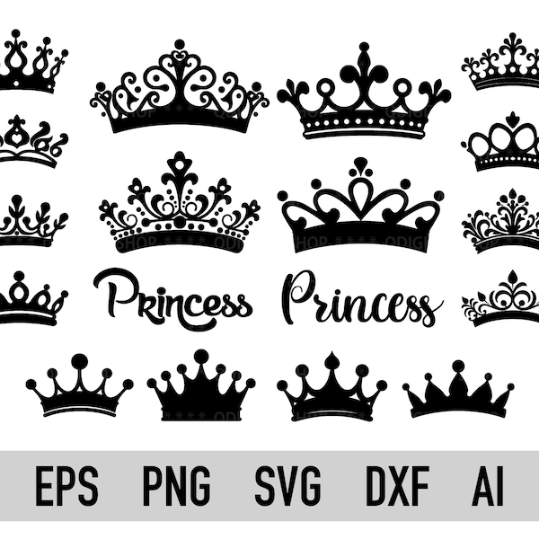 Couronne royale Svg, Png, Svg de princesse, couronne de roi, couronne de reine, couronne de princesse, pour Cricut, pour la silhouette, fichiers de coupe, Png, Dxf, fichiers Svg