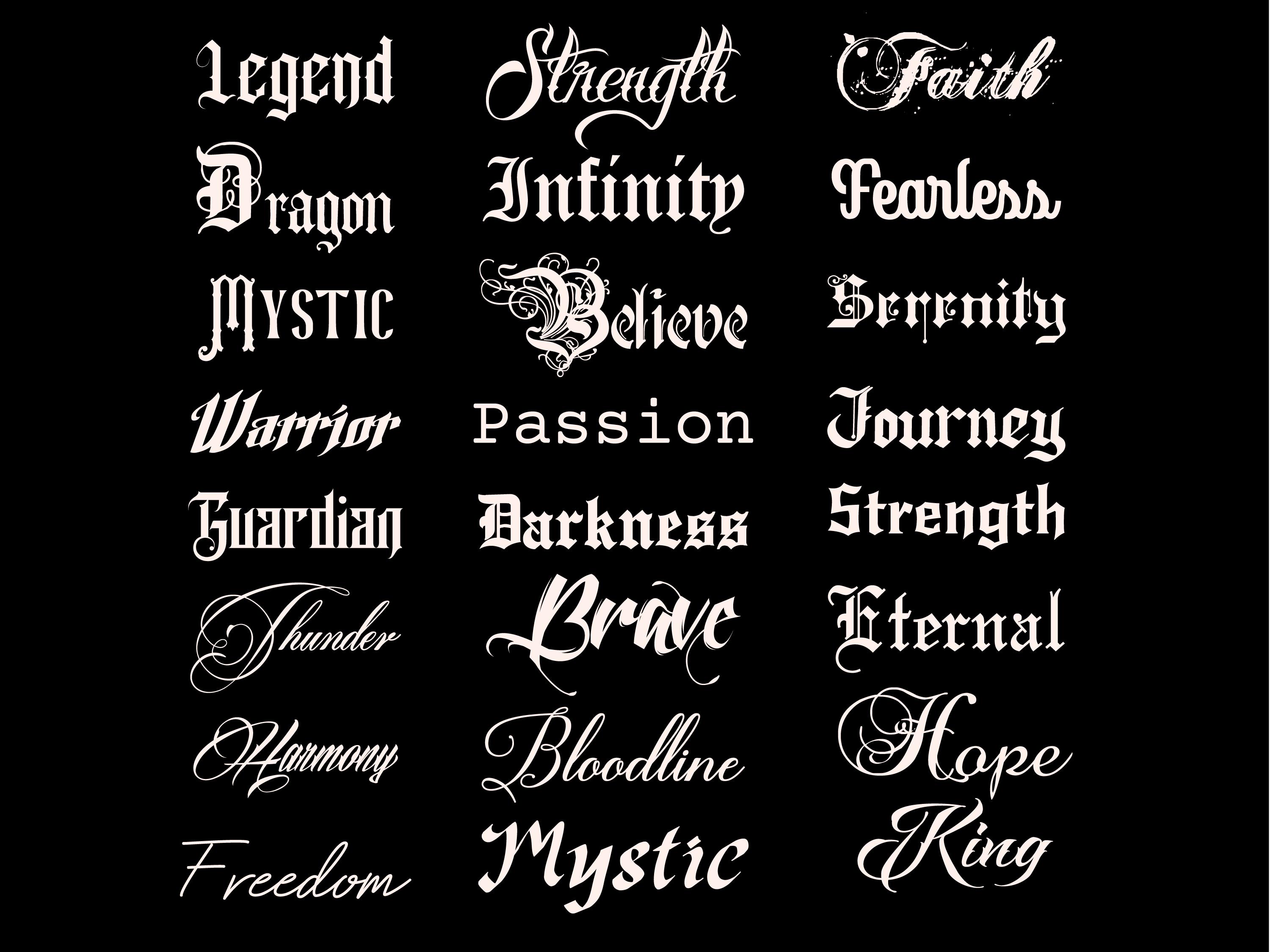 Paquete Premium de fuentes para tatuajes – 24 fuentes profesionales para Procreate, Cricut, SVG, TTF, OTF