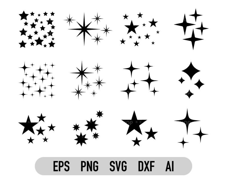 Sparkle Stars Svg, Stars Png, Sparkle Png, Svg file for Cricut, Dxf, Eps, Vector, image 1