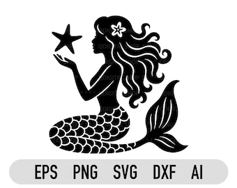 Mermaid SVG File, Cute Mermaid Cut File for Cricut and Silhouette, Under the Sea Nautical Design, Magical Ocean Mermaid PNG Clipart